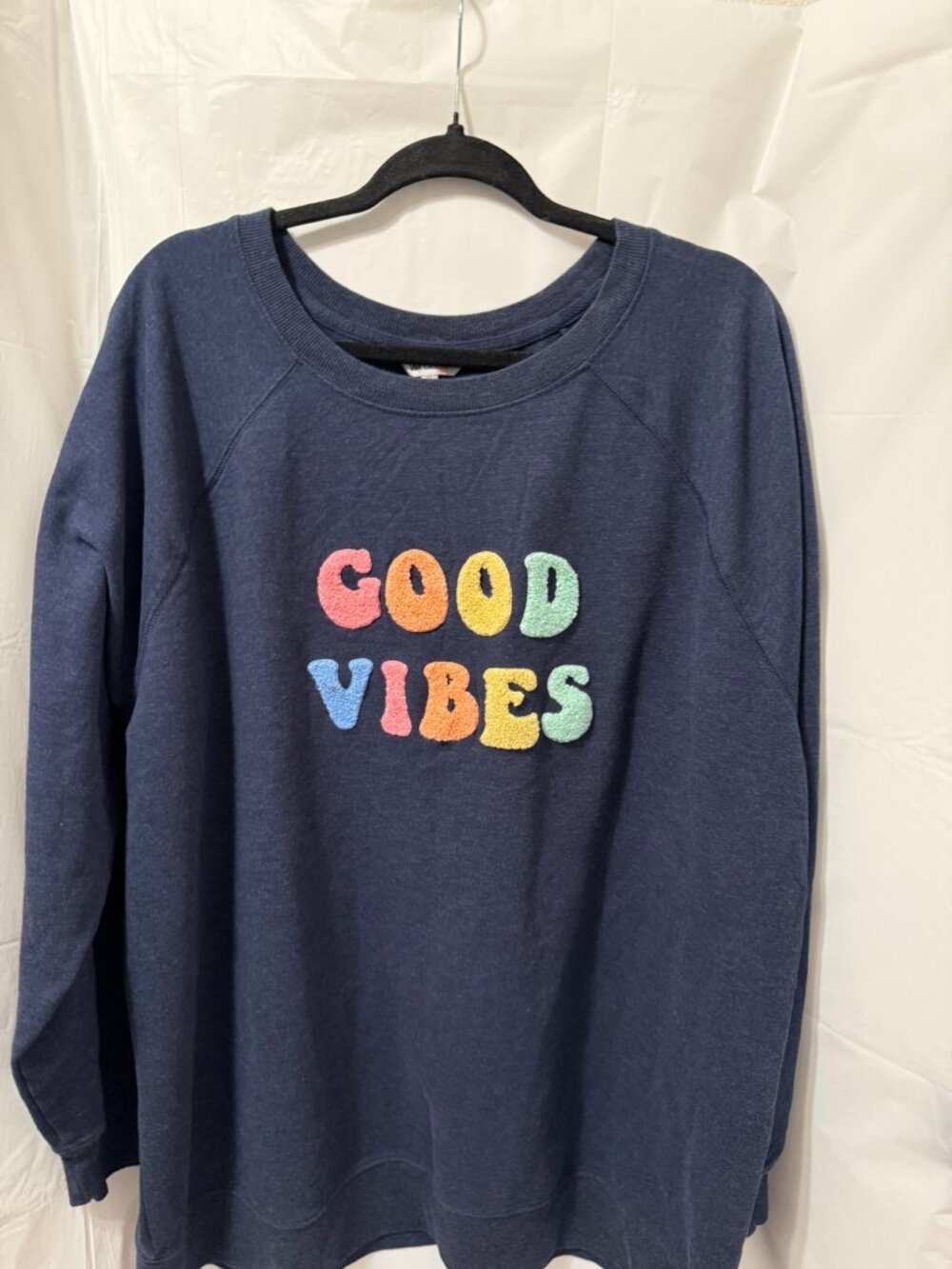 Wildfox XL Good Vibes Graphic Pullover Sweatshirt Navy Blue